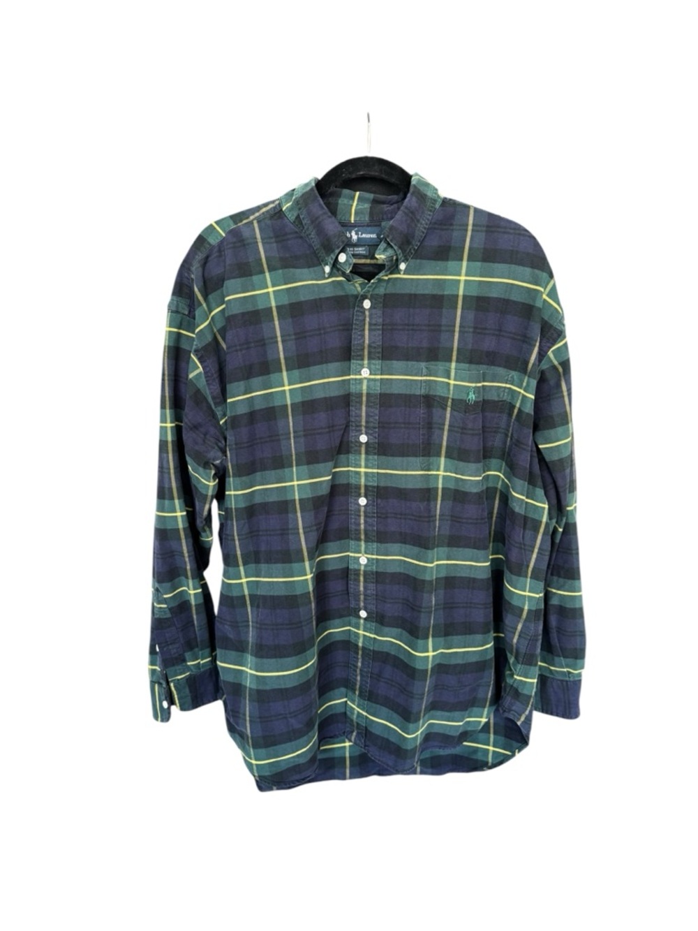 Ralph Lauren Plaid Button Down XL Big Shirt Green Navy Preppy Classic